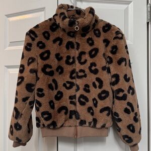 H & M Faux Fur Leopard Girls size 16 Jacket